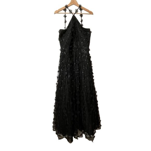Eliza J Black 3D Floating Flow Floral Sequin Halter Ballgown Dress Women's 14 - Picture 2 of 9